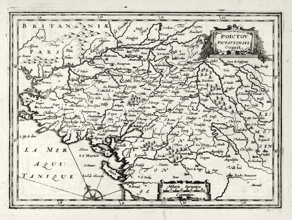 Poictou Pictaviensis Comit.1636. Mercator et al. auth. , une carte sur toile de coton épaisse, environ 56x70cm