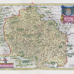 Borbonivm Dvcatvs, 1665, Blaeu auth. , une carte sur toile de coton épaisse, environ 56x70cm