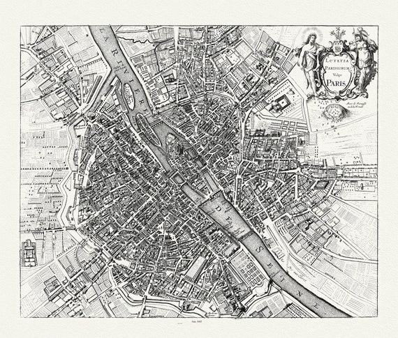 Lutetia Parisiorum vulgo Paris.1682. Jannson auth., une carte sur toile de coton épaisse, environ 56x70cm