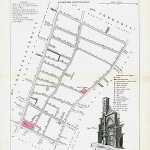Perrot, Paris 7 Me. Arrondissement  Quartier Sainte-Avoye. No. 25, 1834, une carte sur toile de coton épaisse, environ 56x70cm
