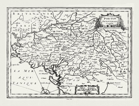 Poictou: van Waesberge,Mercator et Cloppenburg, Poictov Pictaviensis  Comitatus, 1636, carte sur toile de coton épaisse, environ 56x70cm