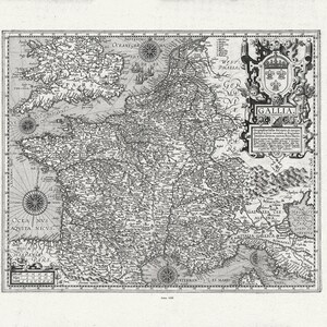 France, Gallia. Ortelius et Vrients, 1608 , une carte sur toile de coton épaisse, environ 56x70cm