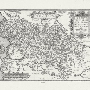 France, Poictou. Pictonum. Ortelius et Vrients, 1608, une carte sur toile de coton épaisse, environ 56x70cm