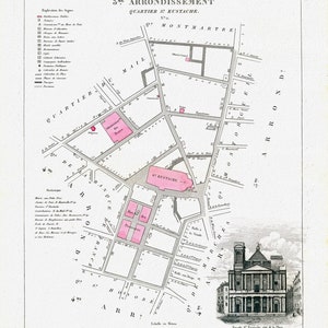 Perrot, Paris 3 Me. Arrondissement  Quartier St. Eustache. No. 11, 1834 , une carte sur toile de coton épaisse, environ 56x70cm