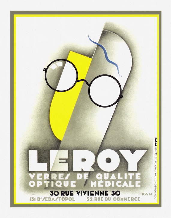 Art Deco, Leroy Optics,  poster reprinted on durable cotton canvas, 50 x 70 cm, 20 x 25" approx.