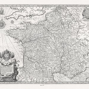 Mariette, L'Empire Francois, 1637, une carte sur toile de coton épais, 56x70cm environ