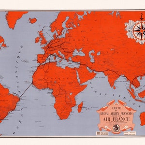 Carte du Reseau Aerien Francais, 1937 Ver. 1 , une carte sur toile de coton épaisse, environ 56x70cm
