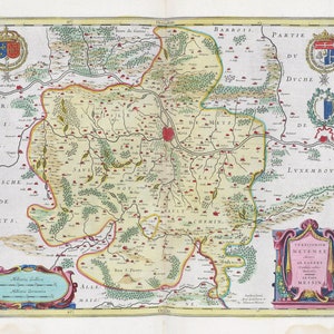 Lorraine, Territorivm Metense, 1665, Bleaue auth. , une carte sur toile de coton épaisse, environ 56x70cm