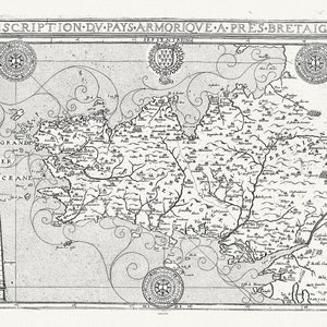 Bretagne: Michel de La Rochemaille et Le Clerc, Description du Pays Armorique a Pres Bretaigne, 1632,toile de coton épaisse, environ 56x70cm