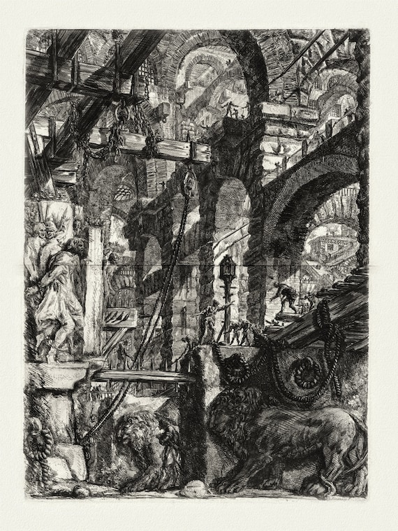 Giovanni Battista Piranesi, Le Carceri d'Invenzione , 1760 Planche V, une graveur sur toile de coton épaisse, environ 56x70cm