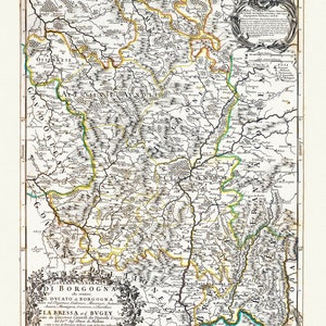 Burgundy: Rossi, Governo Generale di Borgogna, 1692 , carte sur toile de coton épaisse, environ 56x70cm