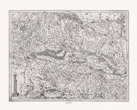 Mercator et Hondius, Alsatia superior cu Suntgoia & Brisgoia, 1607, carte sur toile de coton épaisse, environ 56x70cm