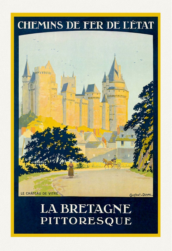 Brittany, La Bretagne Pittoresque  , une affiche de voyage sur toile de coton épaisse, environ 56 x 70cm