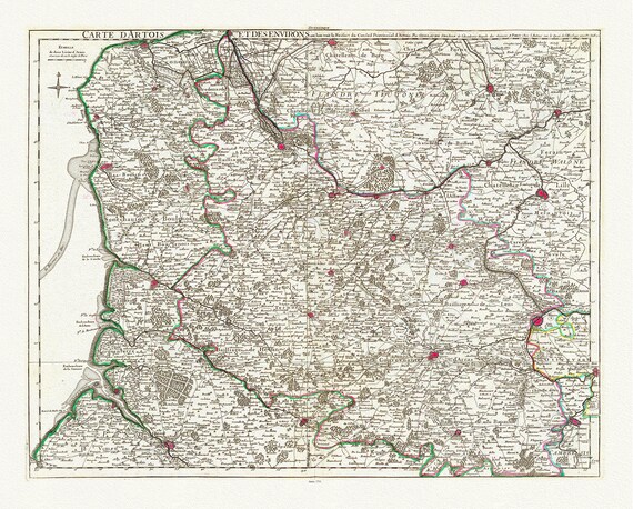 Artois: Delisle, (Guillaume de,1675-1726),  Artois, environs, 1711, carte sur toile de coton épaisse, environ 56x70cm