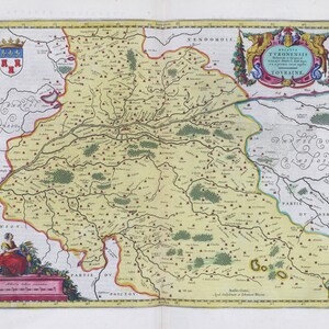 Touraine, Dvcatus Tvronensis, 1665, Blaeu auth. , une carte sur toile de coton épaisse, environ 56x70cm