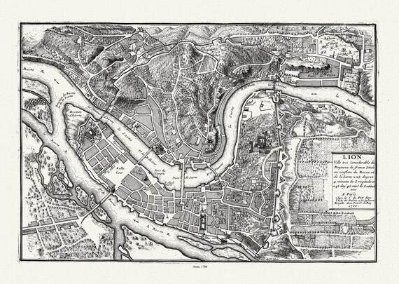 Lyonnais: de Fer, Lion (Lyon), France, 1700, carte sur toile de coton épaisse, environ 56x70cm