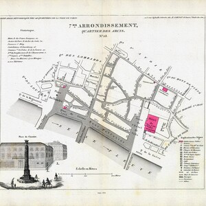 Perrot, Paris 7 Me. Arrondissement  Quartier des Arcis. No. 28, 1834, une carte sur toile de coton épaisse, environ 56x70cm