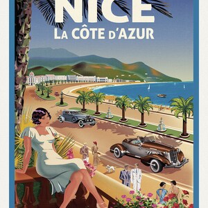 Nice, LaCote d'Azur, une affiche de voyage sur toile de coton épaisse, environ 45x60cm