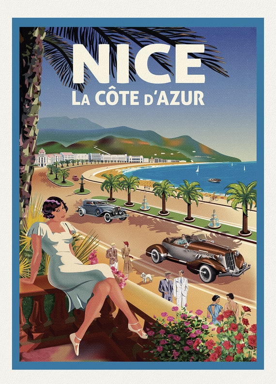 Nice, LaCote d'Azur, une affiche de voyage sur toile de coton épaisse, environ 45x60cm