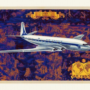 Boucher, Comet de Havilland, Air France, 1953 Ver. II,  , une carte sur toile de coton épaisse, environ 56x70cm