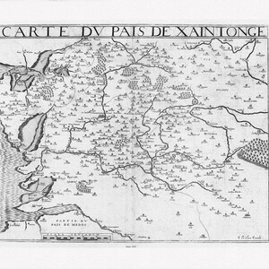 Poictou: Rochemaillet (Michel de la, 1561-1642), Carte du Pais de Xaintonge, Saintonge, 1632 , sur toile de coton épaisse, environ 56x70cm