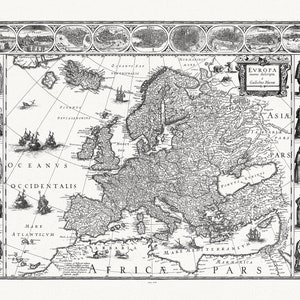 Blaeu, ( Willem Janszoon, 1571-1638) Europa recens descripta,1630 ,une carte sur toile de coton épais, 56x70cm environ