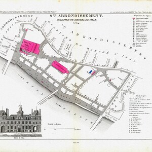 Perrot, Paris 9 Me. Arrondissement  Quartier de l'Hotel de Ville. No. 34, 1834, une carte sur toile de coton épaisse, environ 56x70cm