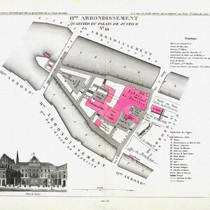 Perrot, Paris 11 Me. Arrondissement  Quartier du Palais de Justice. No. 44, 1834, une carte sur toile de coton épaisse, environ 56x70cm