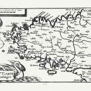 Bretagne, Tassin, 1636 , une carte sur toile de coton épaisse, environ 56x70cm