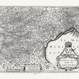 Languedoc Sud: Michel de La Rochemaille et Le Clerc, Le Partie Meridionale du Languedoc, 1632, sur toile de coton épaisse, environ 56x70cm
