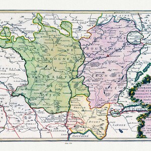 Burgundy: de Fer, Les deux Bourgognes Duche et Comte Generalite de Dijon, 1705 , carte sur toile de coton épaisse, environ 56x70cm