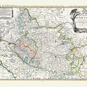 Artois: Jaillot, Mortier et Sanson, Le Comte d'Artois (France), 1708, carte sur toile de coton épaisse, environ 56x70cm