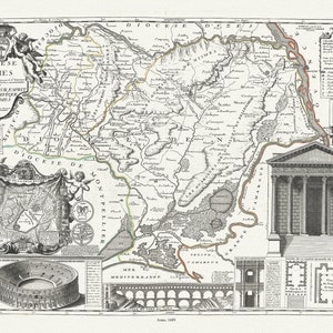 Diocese de Nismes, 1689, Nolin auth. , map on heavy cotton canvas, 20 x 30", 50 x 76cm, approx.
