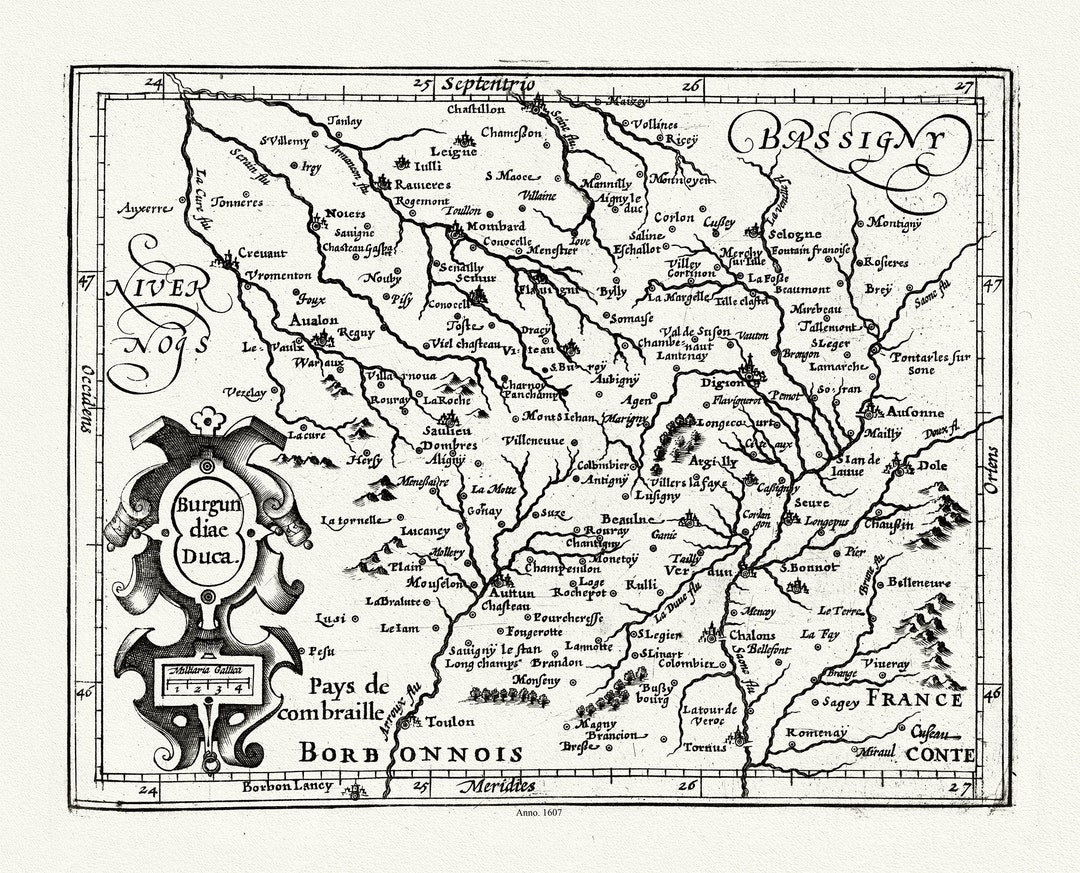 Burgundy Mercator Et Hondius Burgundiae Ducatus 1607 Etsy