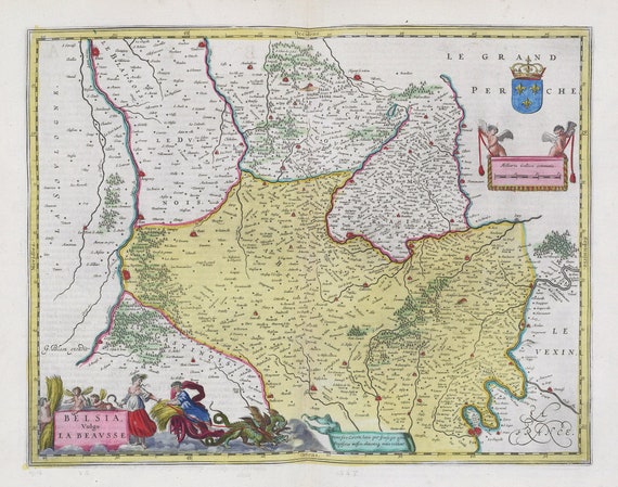 Paris, Belsia, vulgo La Beavsse, 1665, Blaeu auth. , une carte sur toile de coton épaisse, environ 56x70cm