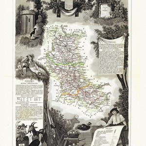 Loire: Levasseur, Dept. De La Loire, 1856 , une carte sur toile de coton épaisse, environ 56x70cm