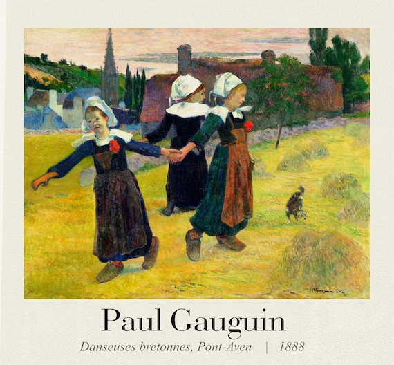 Gauguin 01, Danseuses bretonnes, Pont-Aven (1888), , une affiche de la galerie, sur toile de coton épaisse, environ 50 x 70 cm.