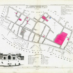 Perrot, Paris 7 Me. Arrondissement  Quartier du Marche St. Jean. No. 27, 1834 , une carte sur toile de coton épaisse, environ 56x70cm