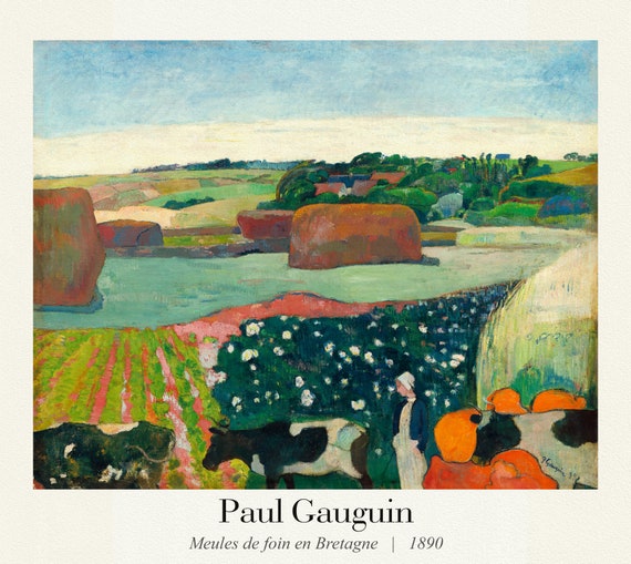 Gauguin 05, Meules de foin en Bretagne, 1890, une affiche de la galerie, sur toile de coton épaisse, environ 50 x 70 cm