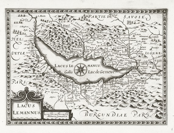 Lacus Lemannus.1636. Mercator et al. auth. , une carte sur toile de coton épaisse, environ 56x70cm