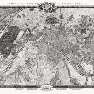 Roussel, Paris ses fauxbourgs et ses environs, 1795 ,une carte sur toile de coton épais, 56x70cm environ