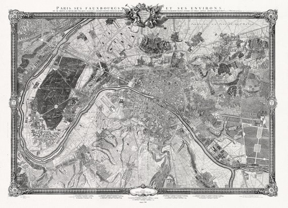 Roussel, Paris ses fauxbourgs et ses environs, 1795 ,une carte sur toile de coton épais, 56x70cm environ