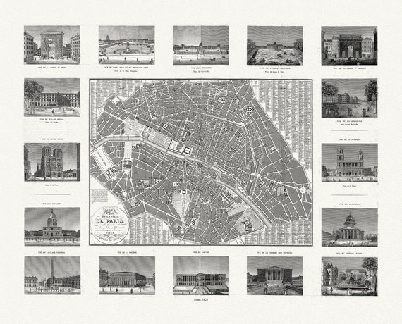 Nouveau plan de la ville de Paris divisé en douze arrondissements, 1828 , une carte sur toile de coton épaisse, environ 56x70cm