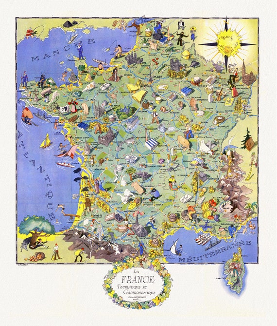 La France, Touristique et Gastronomique, Edition Jacques-Petit, 1948 ,une carte sur toile de coton épais, 56x70cm environ