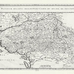 Poictou: Mariette, Pictaviae ducatus descriptio., Carte du Duche de Poictou, 1653 , carte sur toile de coton épaisse, environ 56x70cm