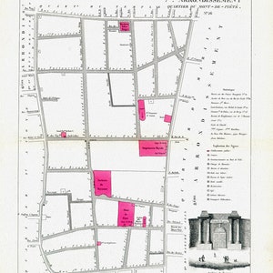 Perrot, Paris 7 Me. Arrondissement  Quartier du Mont de Piete. No. 26, 1834, une carte sur toile de coton épaisse, environ 56x70cm