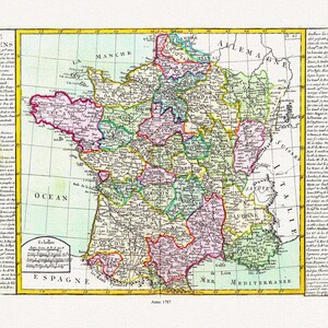 Clouet, De la France, par gouvernemens, 1787 ,une carte sur toile de coton épais, 56x70cm environ