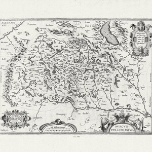 France, Burgundy. Burgundiae. Ortelius et Vrients., 1608 , une carte sur toile de coton épaisse, environ 56x70cm