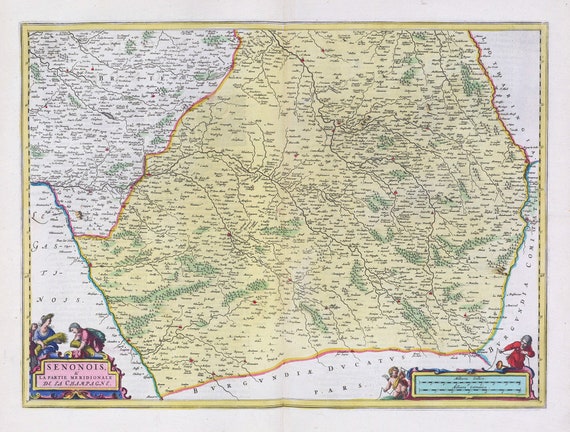 Champagne, Senonois, & La Partie Meridionale De La Champagne, 1665, Bleau auth. , une carte sur toile de coton épaisse, environ 56x70cm