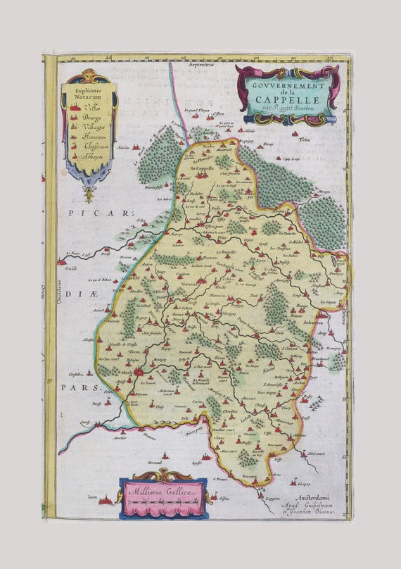 Govvernement de la Cappelle, 1665, Bleau auth. , une carte sur toile de coton épaisse, environ 56x70cm